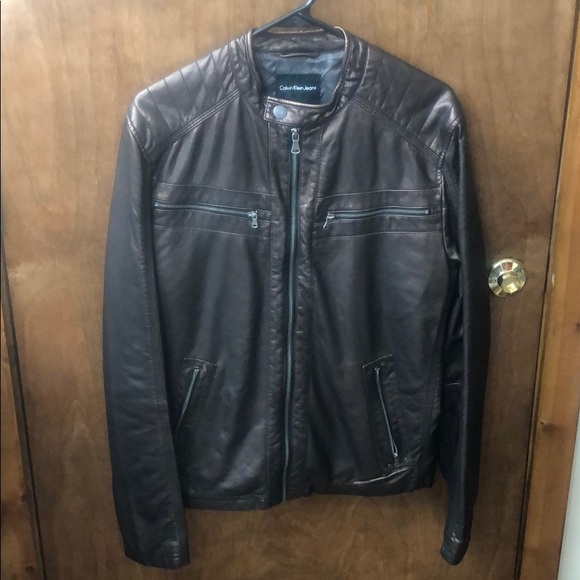 Calvin Klein Men’s Gold Leather Jacket Size M - Picture 1 of 7